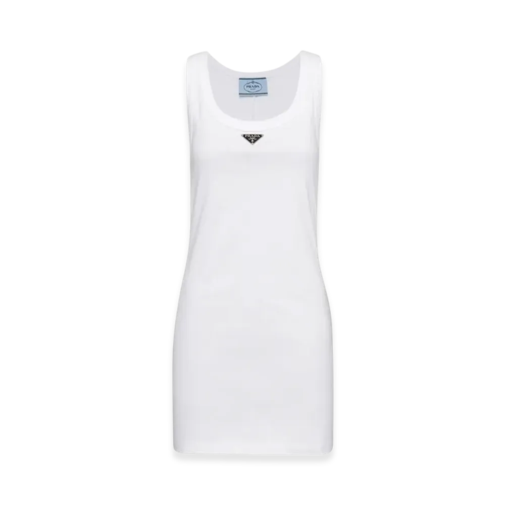PRADA Women's Ribbed Knit Jersey Dress "White"