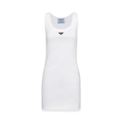 PRADA Women's Ribbed Knit Jersey Dress "White"