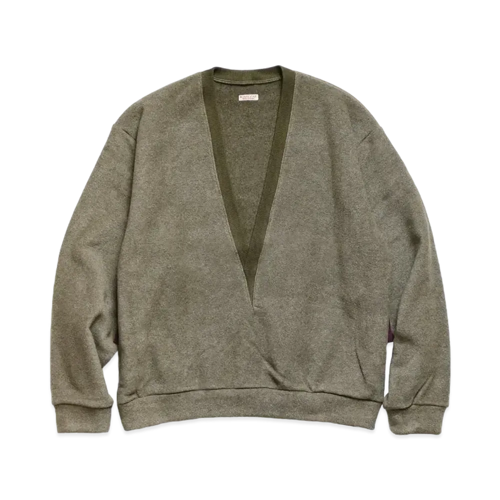 KAPITAL REVERSE FLEECE DEEP V-NECK SWEAT "Khaki"