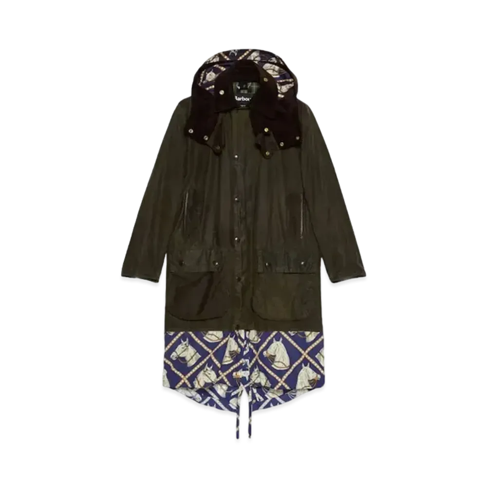 GUCCI Barbour Wax Cotton Adjustable Length Parka "Sage Green"