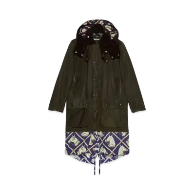 GUCCI Barbour Wax Cotton Adjustable Length Parka "Sage Green"