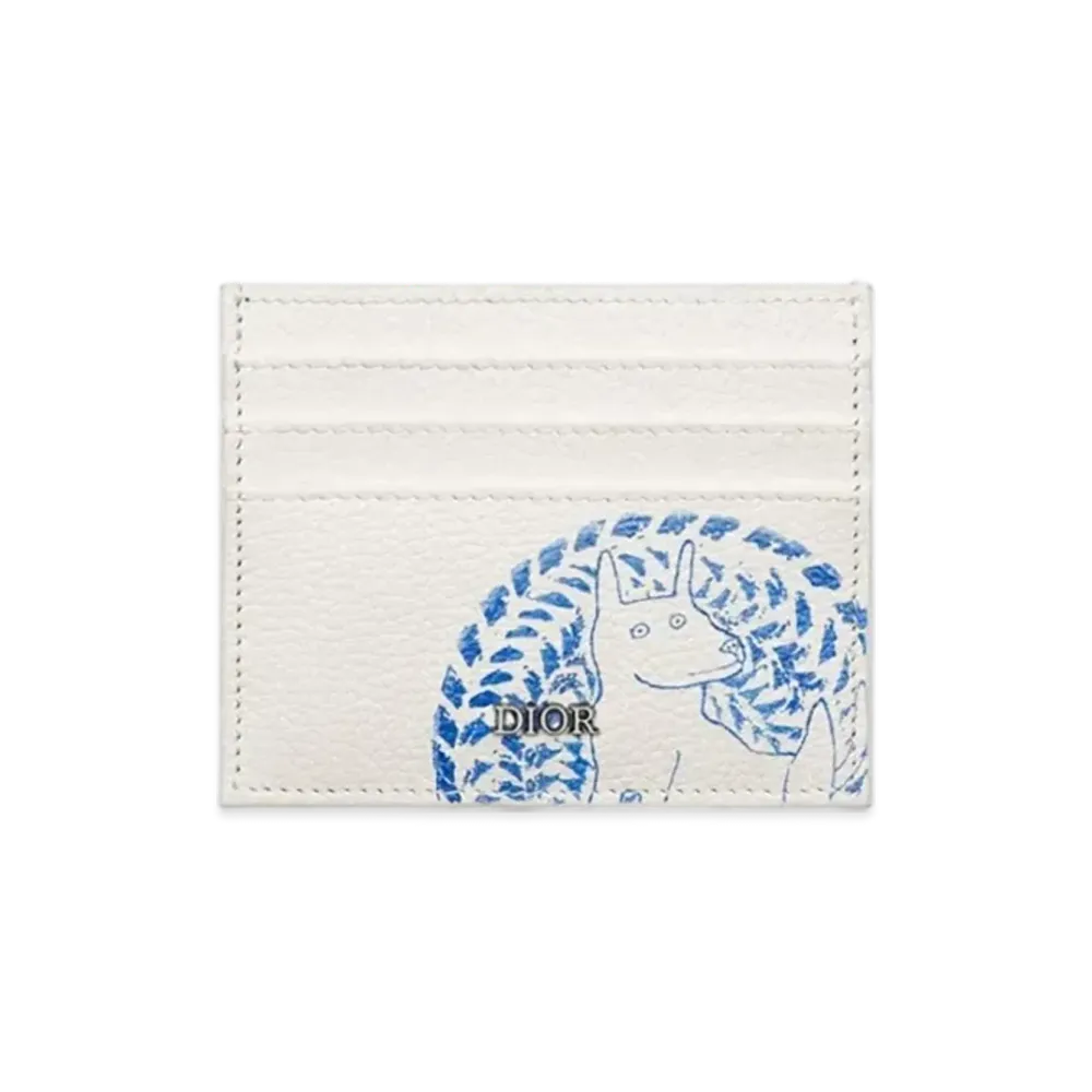 Dior and Hylton Nel Card Holder Grained Calfskin with Print "White/Blue"