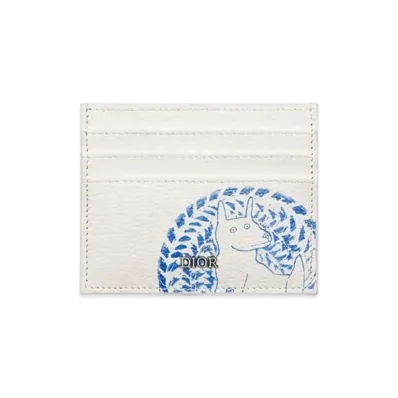 Dior and Hylton Nel Card Holder Grained Calfskin with Print "White/Blue"