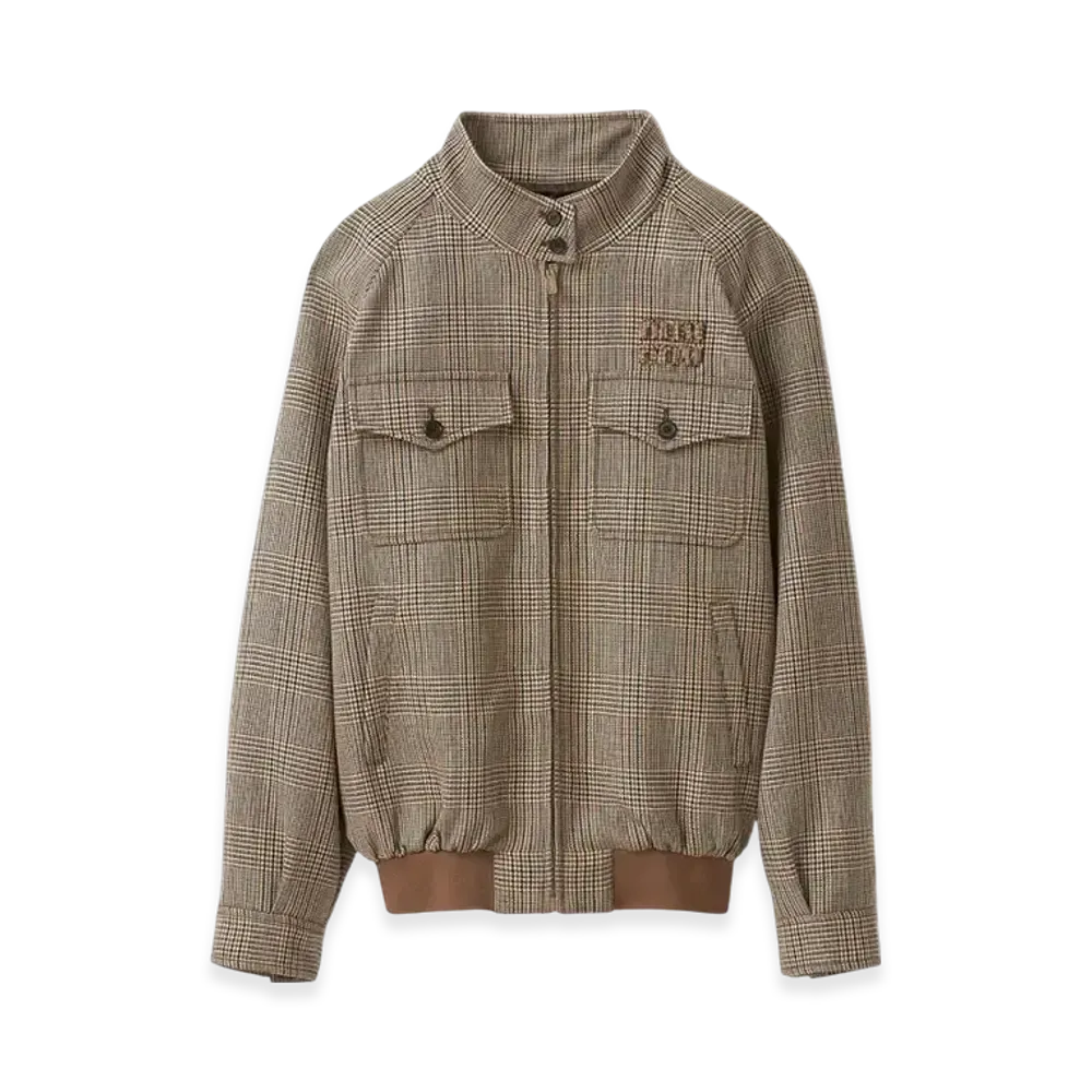 MIU MIU Women's Prince of Wales Checked Blouson Jacket "Tobacco"
