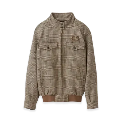 MIU MIU Women's Prince of Wales Checked Blouson Jacket "Tobacco"