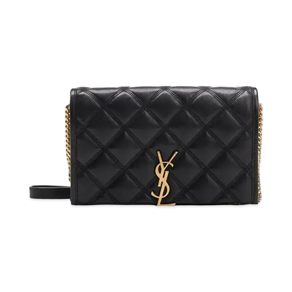 Saint Laurent Becky Chain Wallet In Quilted Lambskin "Black"
