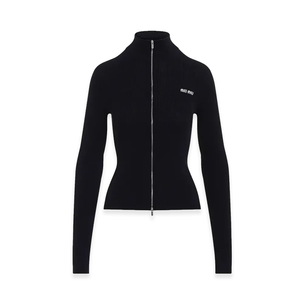 MIU MIU Women's Zip-Up Sweater with Logo "Blue"
