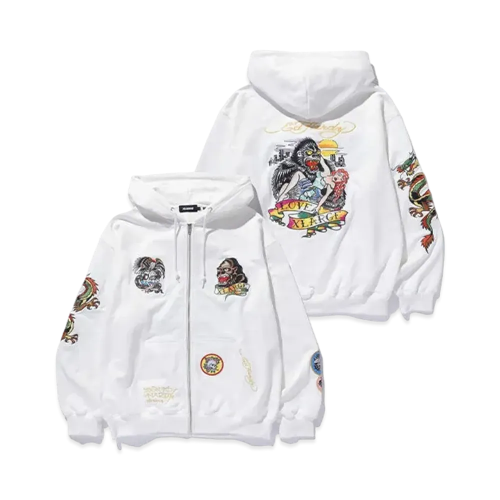 XLARGE x Ed Hardy Zip Hooded Sweatshirt "Off White"