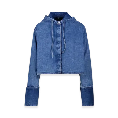 LOEWE Women's Cropped Hooded Shirt In Denim Jeans "Blue"