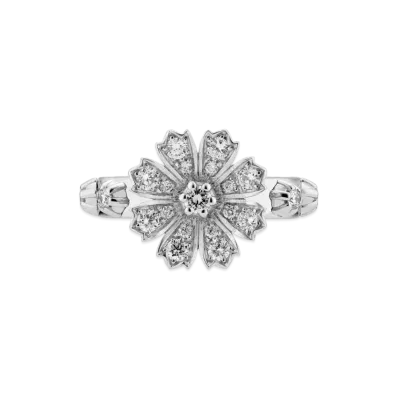 GUCCI Floral Shape 18K White Gold Diamond Ring "Gold"