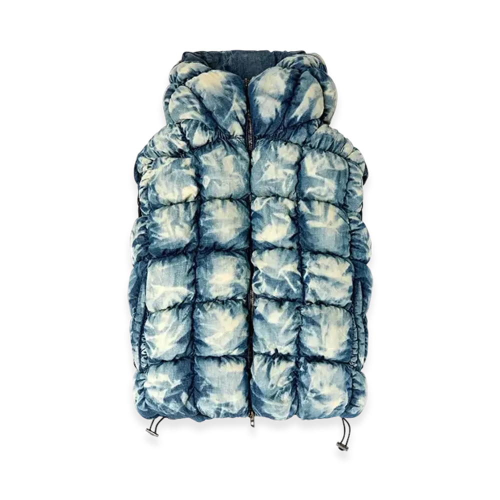 Diesel W-Thys Tie-Dyed Denim Puffer Vest "Blue"