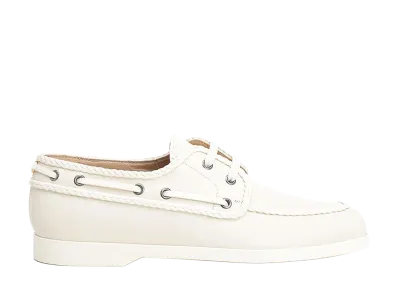 Valentino Garavani Ivory White Leather Boat Loafer "White"