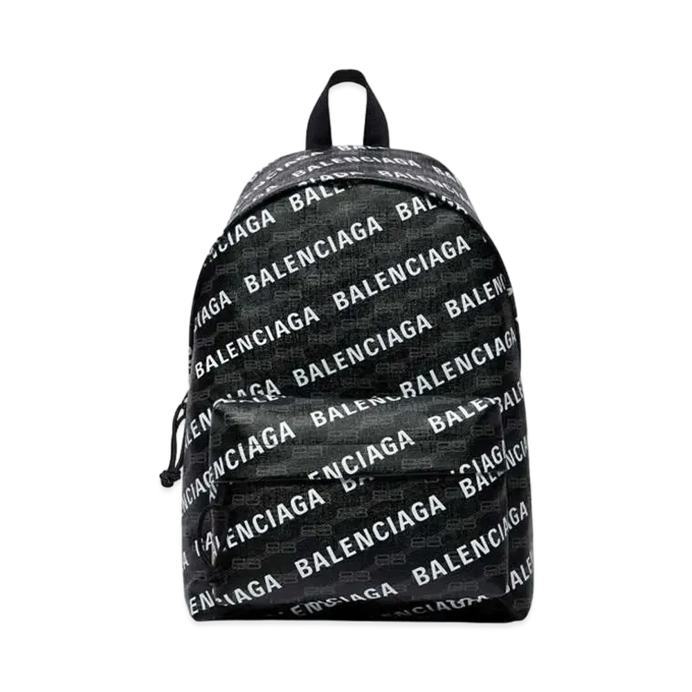 BALENCIAGA Signature Medium Beltbag In BB Monogram Coated Canvas With White Printed Allover Logo "Black/Grey"