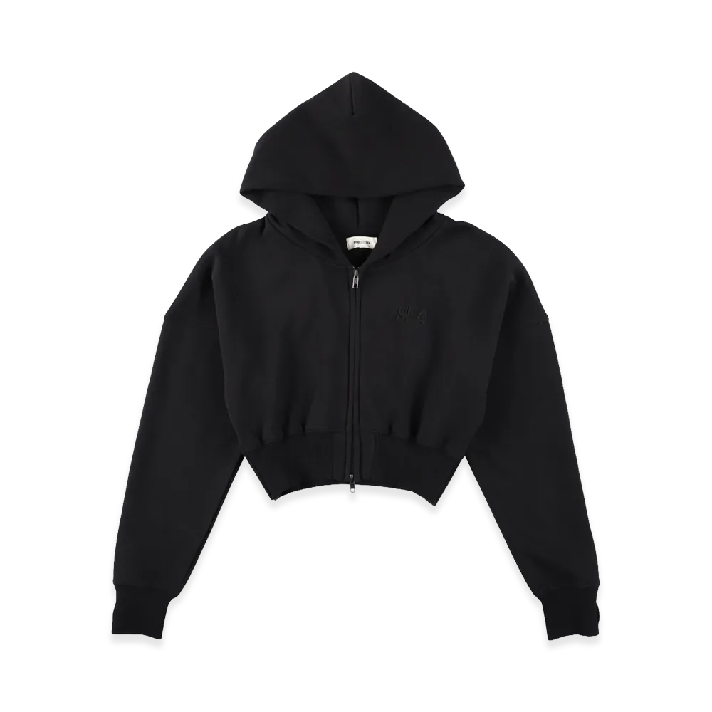 WIND AND SEA Cozy Cloud Zip-Up Cropped Hooded Sweatshirt "Black"