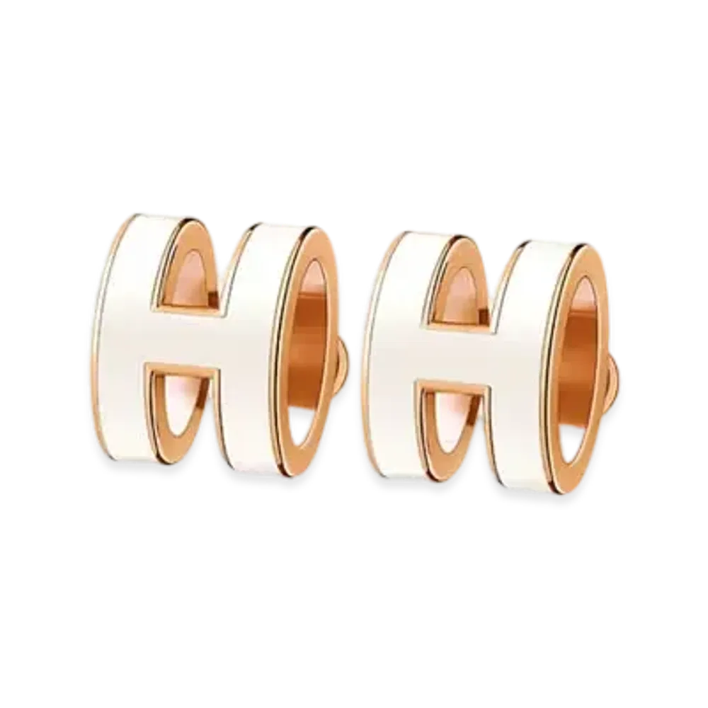 Hermes Pop H Earrings "Gold/Blanc"