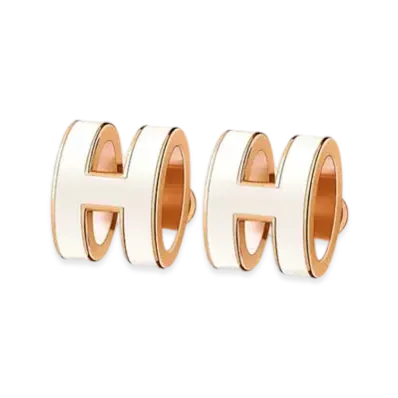 Hermes Pop H Earrings "Gold/Blanc"