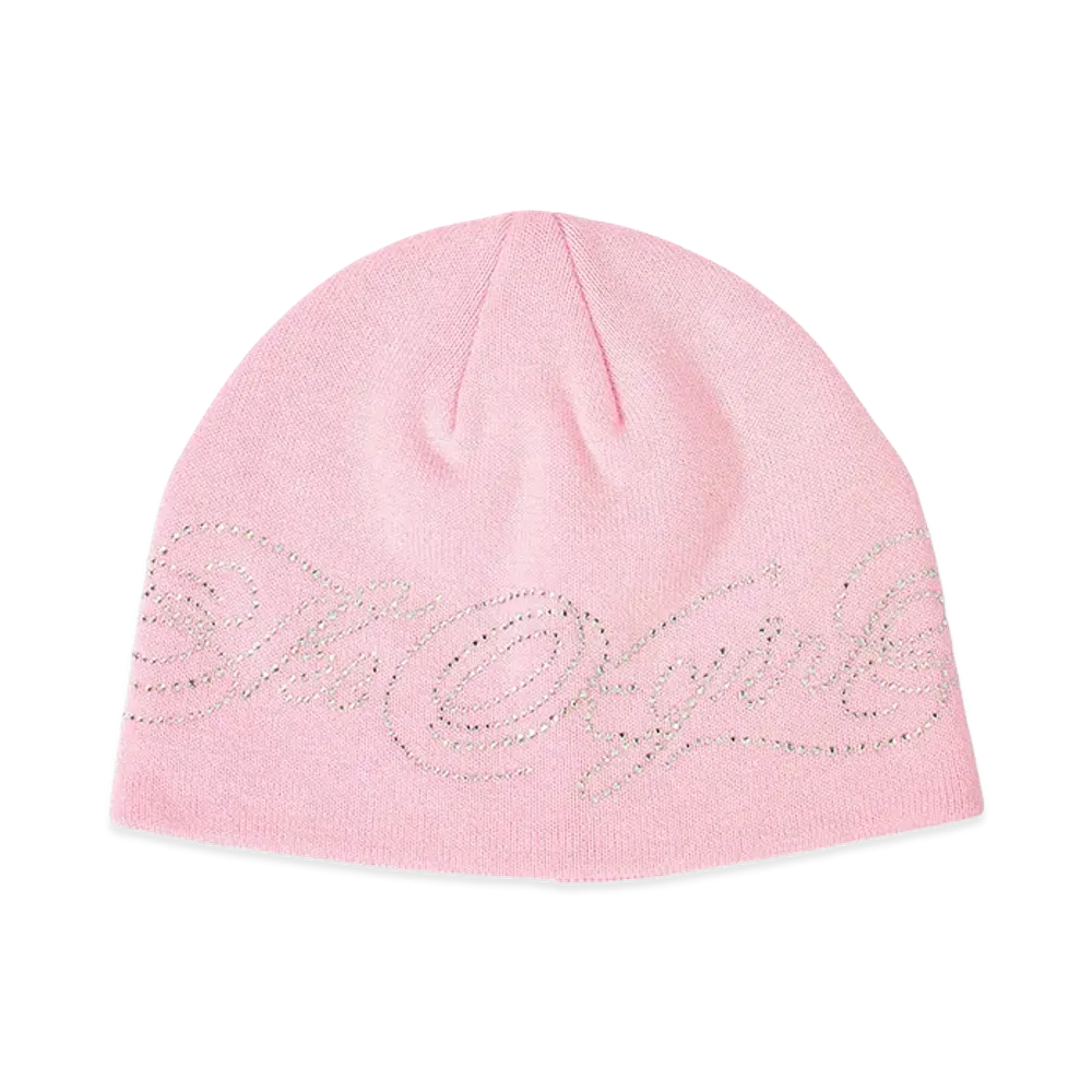 X-Girl Women's Rhinestone Decorative Script Logo Beanie "Pink"