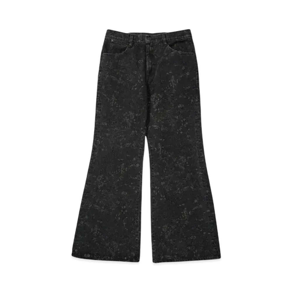 LAD MUSICIAN 14oz DENIM SMALL FLOWER FLARE "BLACK"