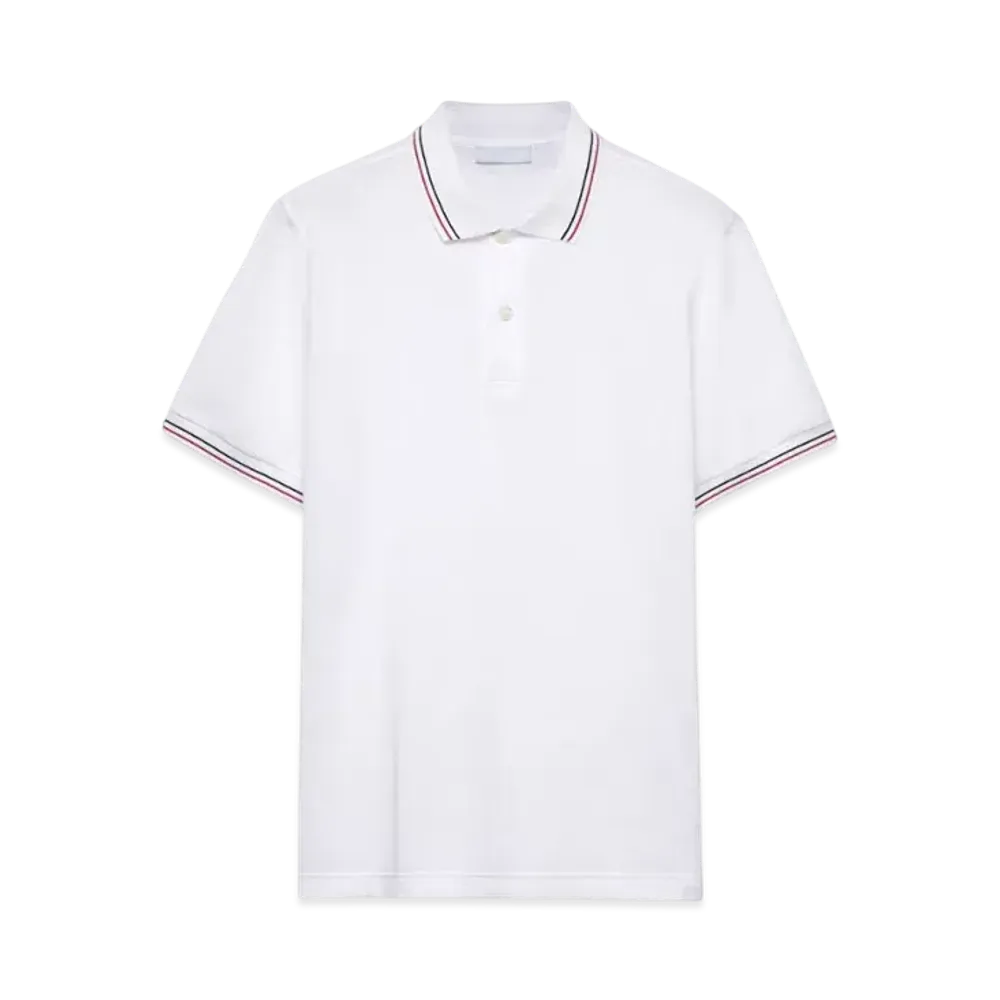 PRADA Men's Short-Sleeved Pique Polo Shirt "White/Red"