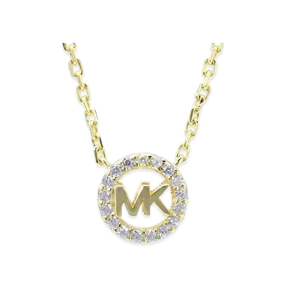 MICHAEL KORS Women's Fulton Precious Metal Sterling Silver Pave Logo Charm Necklace "Gold Clear"