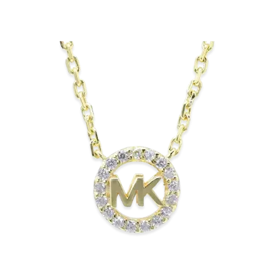 MICHAEL KORS Women's Fulton Precious Metal Sterling Silver Pave Logo Charm Necklace "Gold Clear"