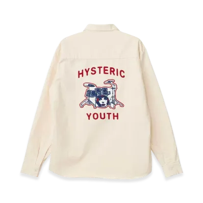 HYSTERIC GLAMOUR Drum Kit Embroidered Engineer Shirt "White"