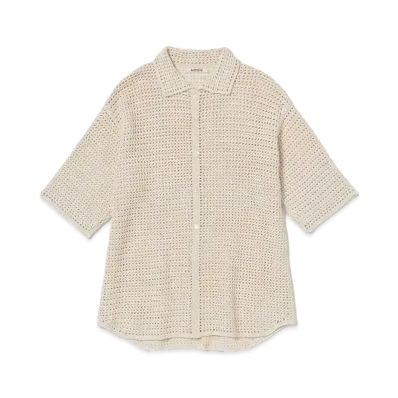 AURALEE Hand Crochet Knit Half Sleeved Shirt "Ivory"