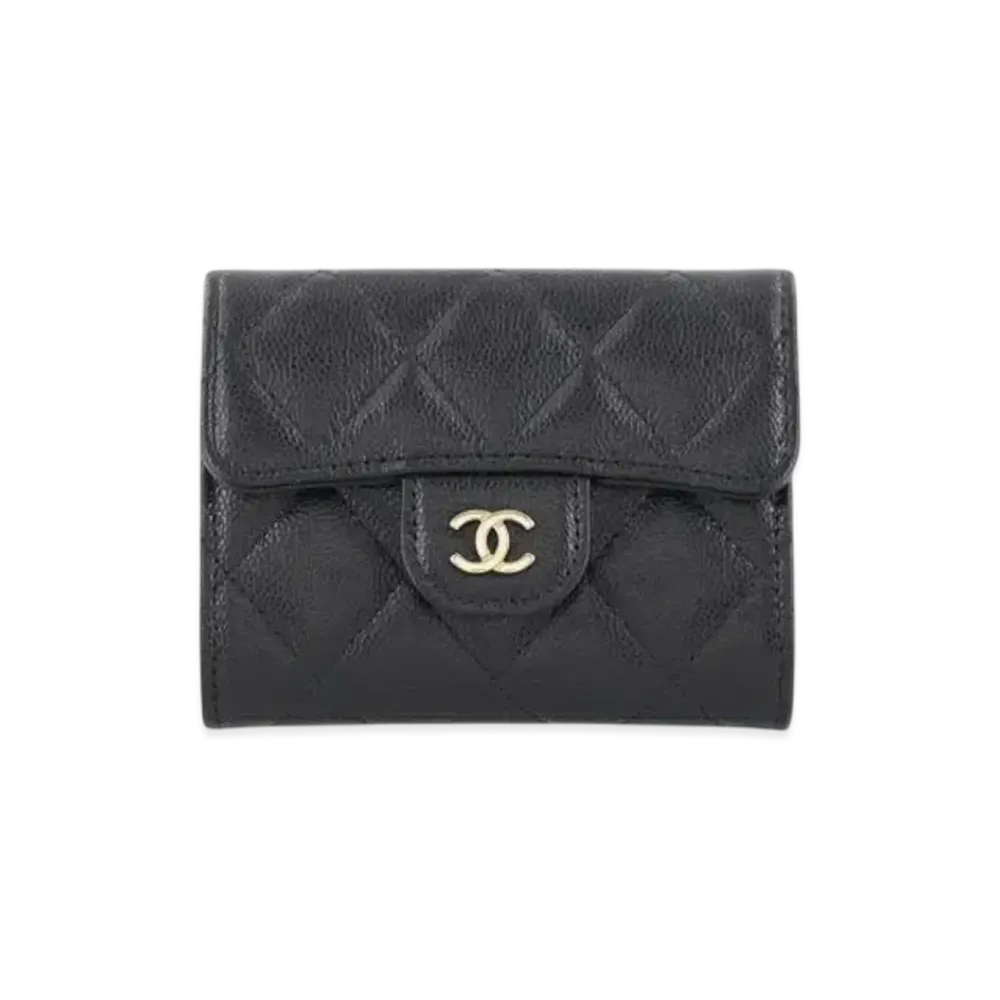 CHANEL Matelasse Coco Mark Caviar Skin Coin Case "Black/Gold"