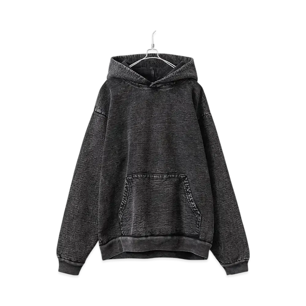 Los Angeles Apparel 14oz Mineral Wash Heavy Fleece Pullover Hoodie Sweat Parka "Carbon Black"