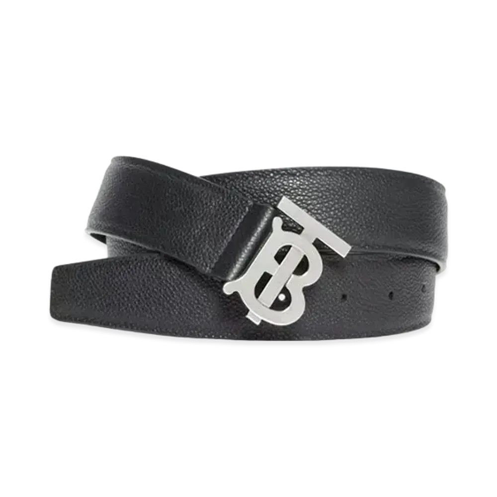 BURBERRY Monogram Motif Grainy Leather Belt ”Black”
