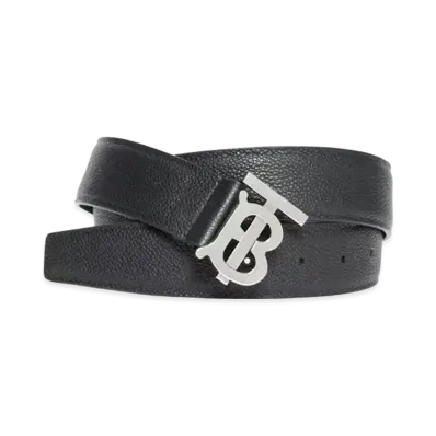 BURBERRY Monogram Motif Grainy Leather Belt ”Black”