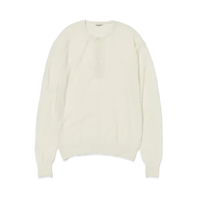 AURALEE Hard Twist High Gauge Wool Silk Knit Henley Neck P/O "Ivory"