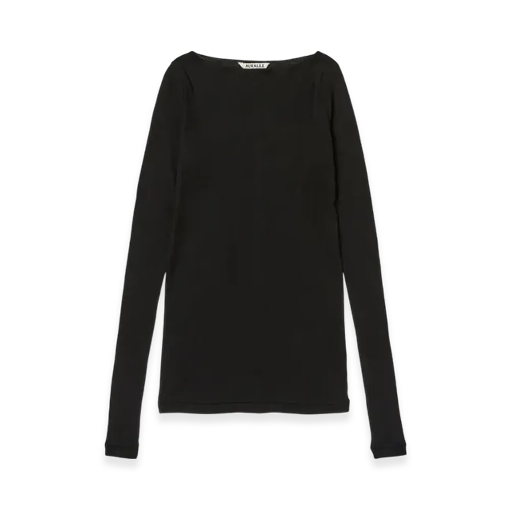 AURALEE Super High Gauge Sheer Rib Boat Neck L/S Tee "Black"