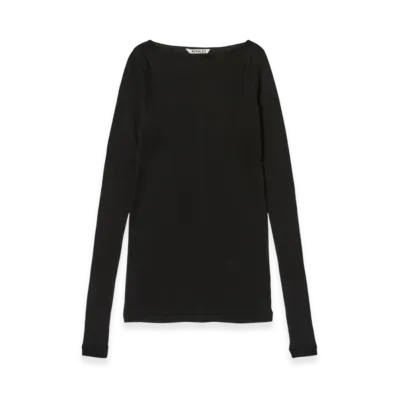 AURALEE Super High Gauge Sheer Rib Boat Neck L/S Tee "Black"