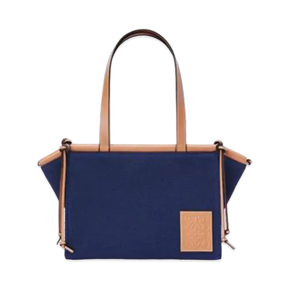 LOEWE Small Cushion Tote In Canvas And Calfskin "Navy Blue/Tan"
