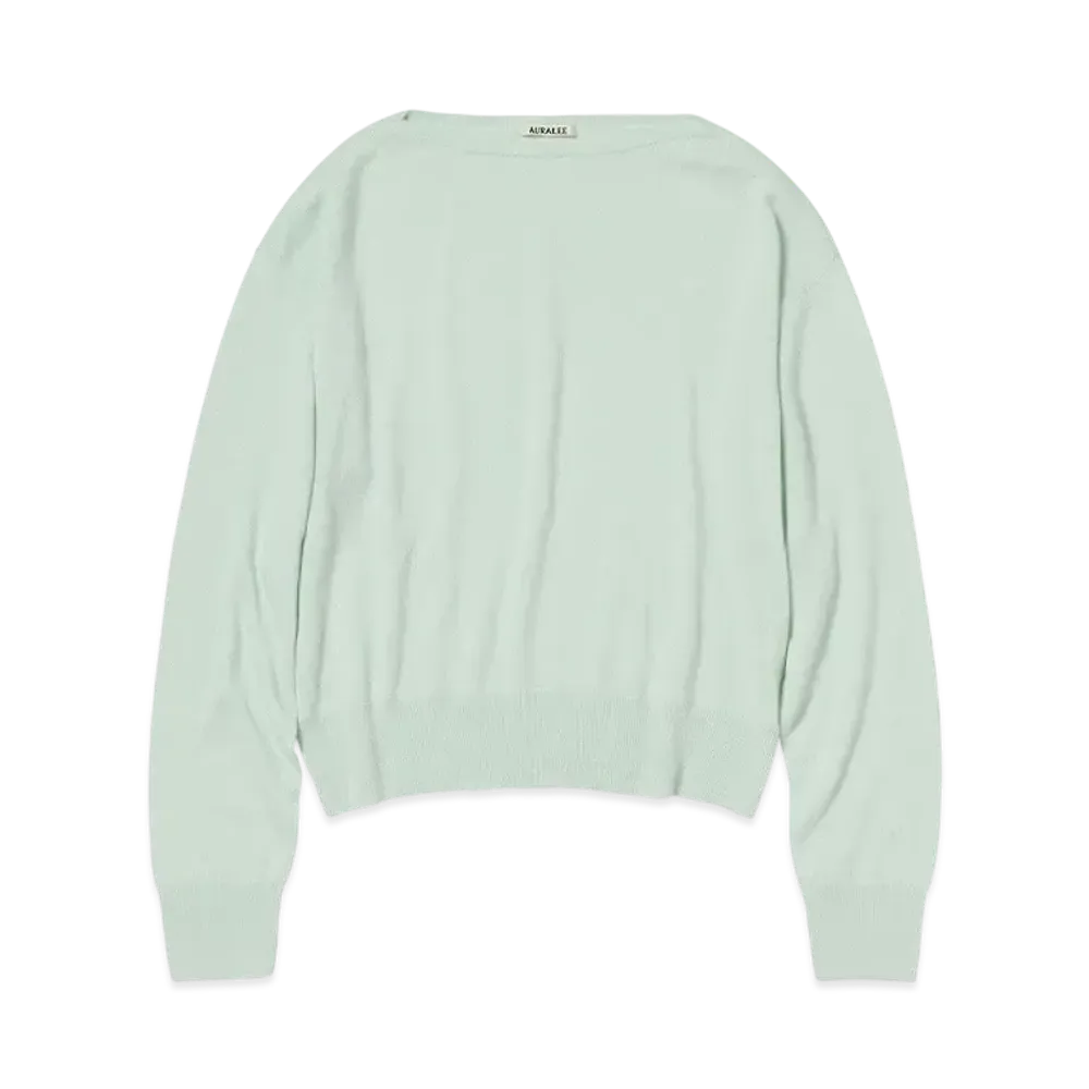 AURALEE Super Fine Cashmere Silk Knit Boat Neck P/O "White Green"