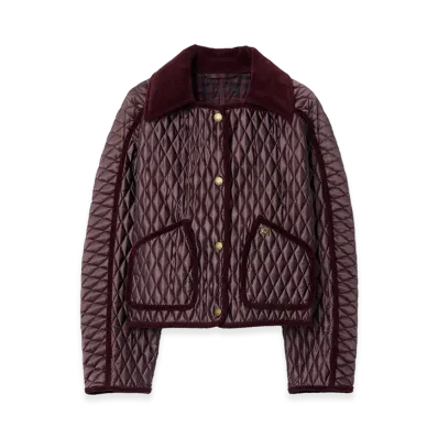 Burberry Women's Cropped Quilted Nylon Floriston Jacket "Mahogany Brown"