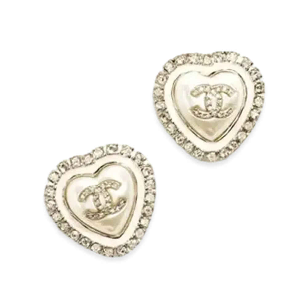CHANEL Stud Earrings Metal, Resin, Glass Pearls & Strass "Gold/Pearly White/Crystal"