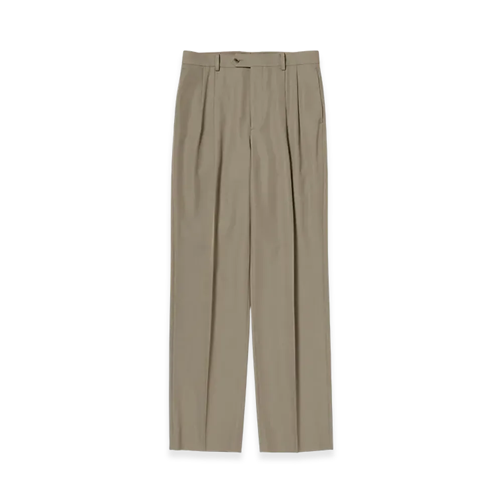 AURALEE Light Wool Max Gabardine Two-Tuck Slacks "Khaki Chambray"