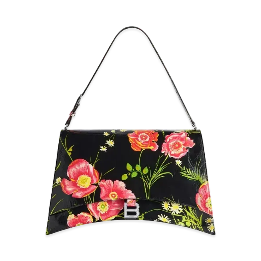 BALENCIAGA Crash Poppy Print Large Shoulder Bag "Black"