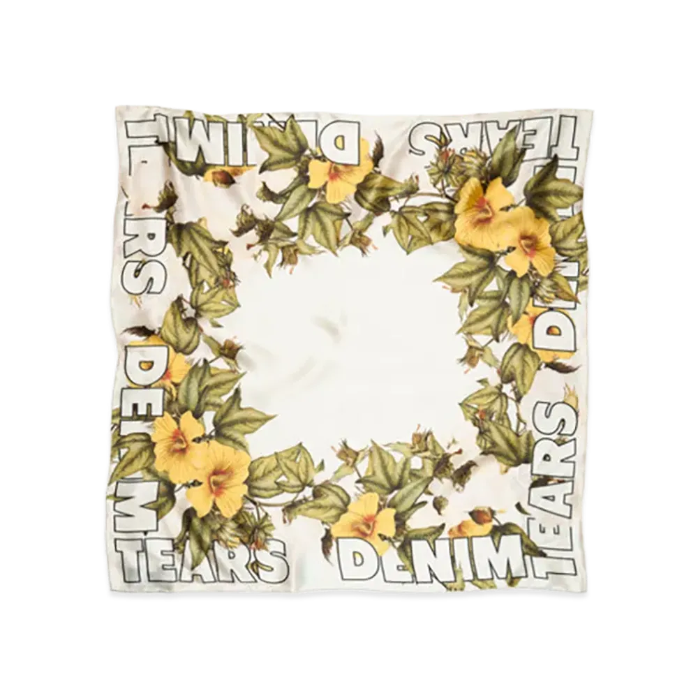 DENIM TEARS Cotton Floral Logo Silk Scarf "White"