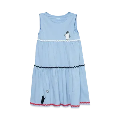 graniph x Chiharu Sakazaki Java Sparrow & Penguin I Kids Tiered One Piece "Sky Blue"