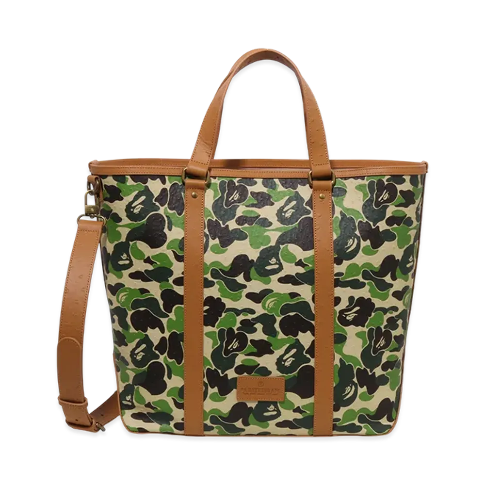 A BATHING APE Pu Ostrich Tote Bag "Green"