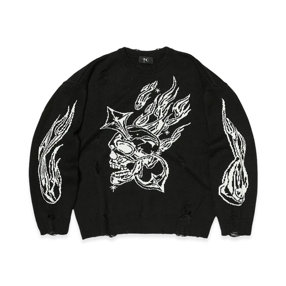 THUG CLUB TC Chrome Skull Knit Sweater "Black"