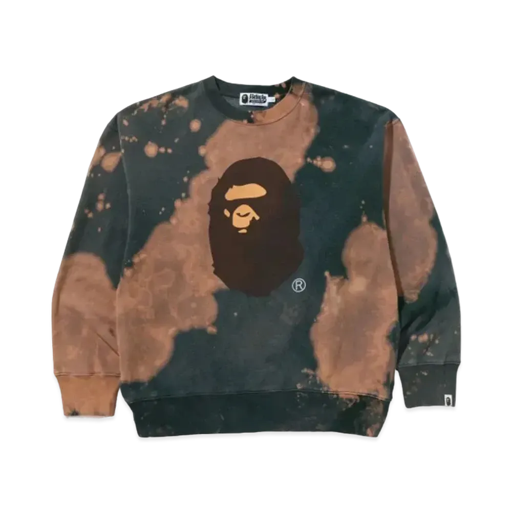 A BATHING APE Tie Dye Ape Head Relaxed Fit Crewneck Sweatshirt "Beige"