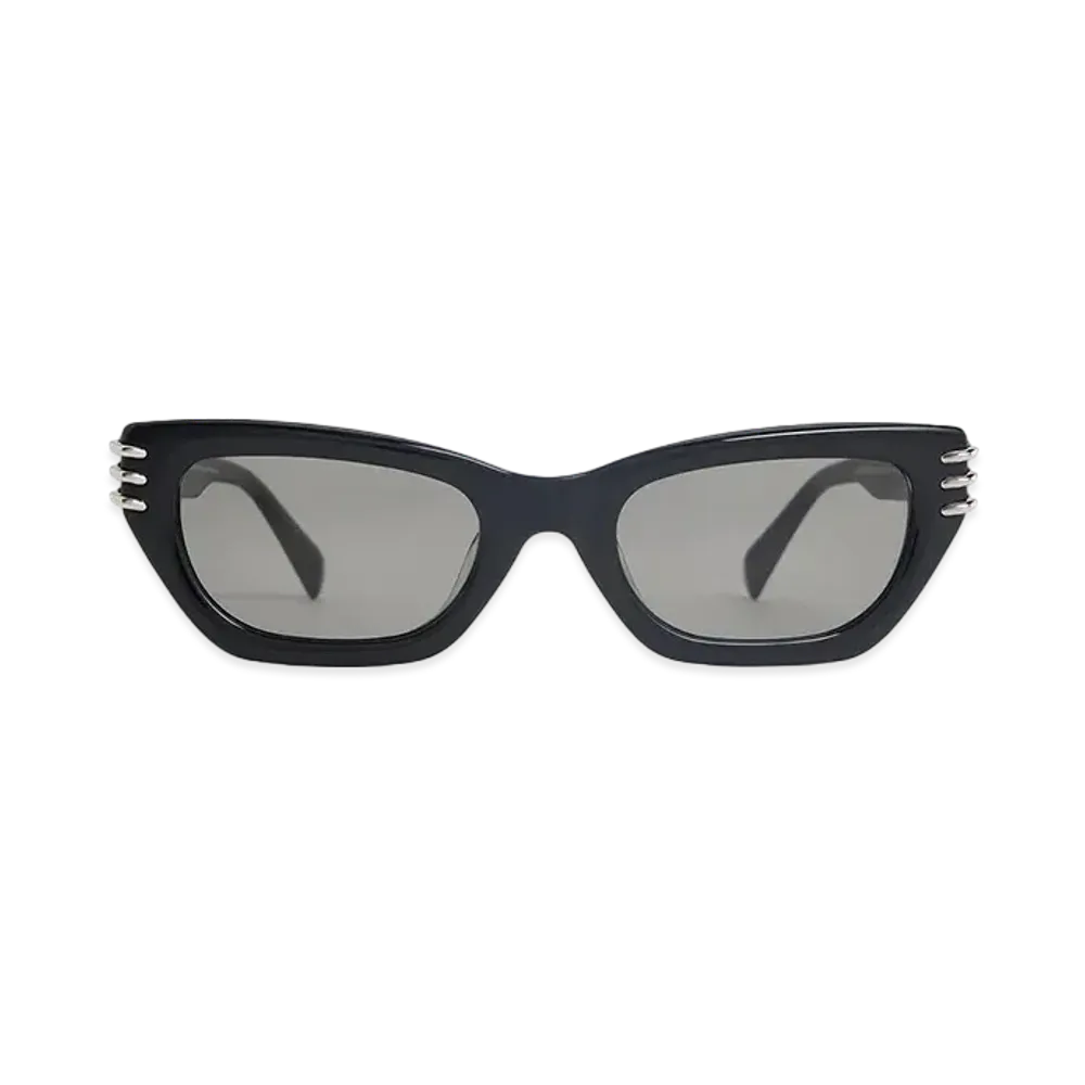 CHARLES & KEITH Recycled Acetate Metallic Accent Angular Cat Eye Sunglasses "Noir"