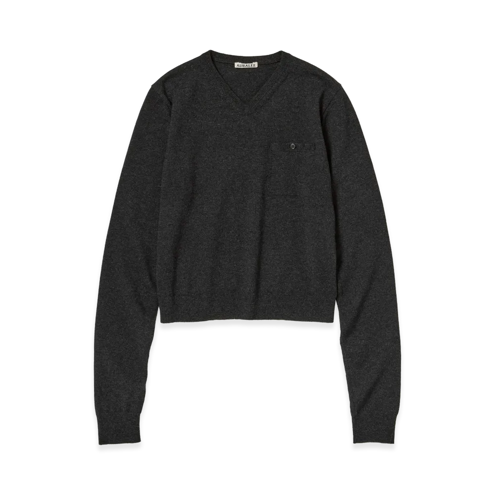 AURALEE Women's High Twist Wool Knit V-Neck P/O "Charcoal"
