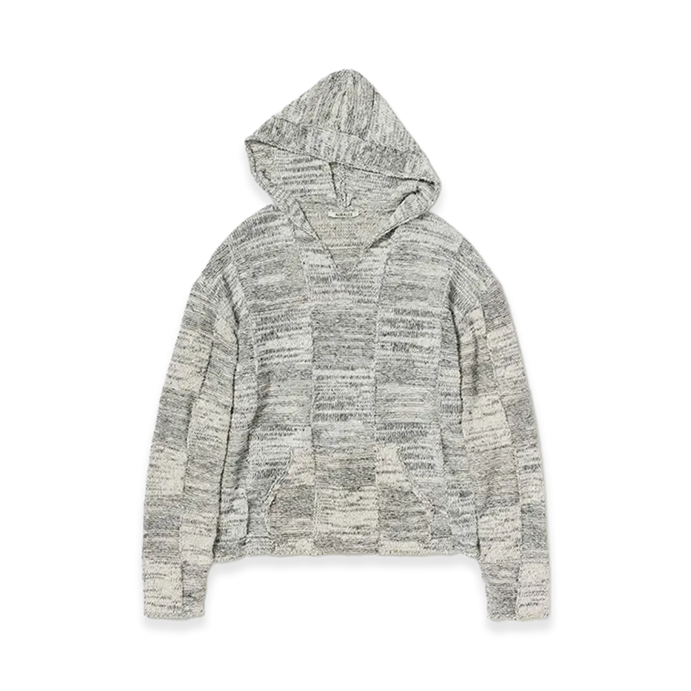 AURALEE Structured Cotton Linen Panel Knit P/O Parka "Off White/Black"
