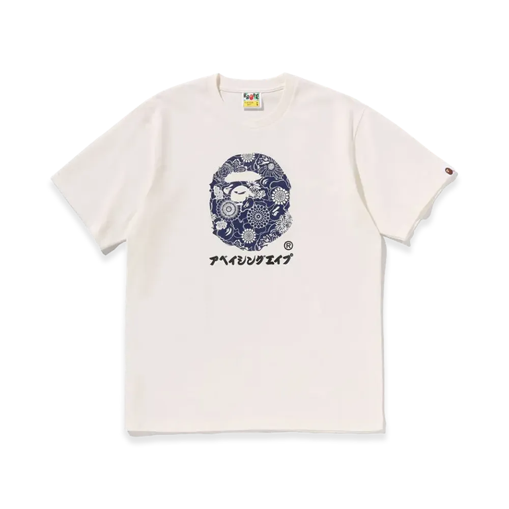 A BATHING APE Japanese Indigo Art Camo By Bathing Ape Tee "Ivory"