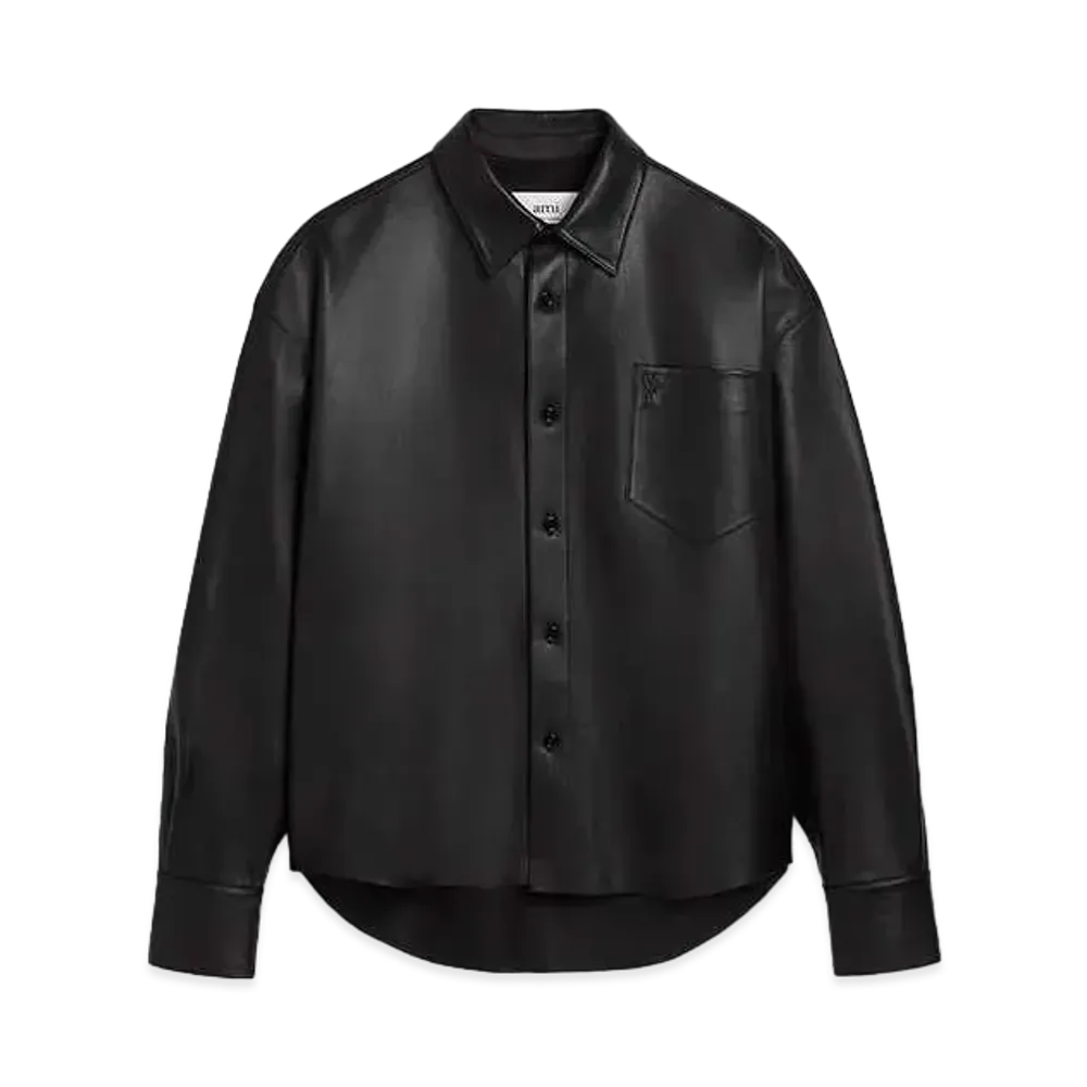 AMI PARIS Smooth Lamb Leather Boxy Fit Shirt "Black"
